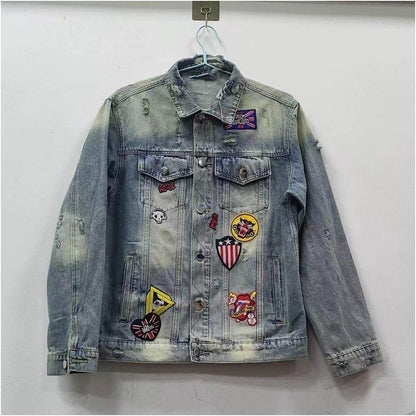 2025 American Retro Washed Embroidered Top Spring Autumn High Street Heavy Duty Backless Blue Dragon Washed Denim Jacket for Men image 3