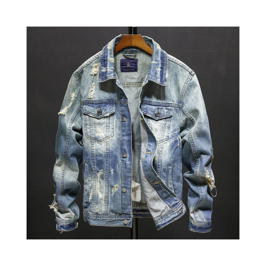 Men's Distressed Denim Jacket – Vintage Streetwear Trucker Jacket