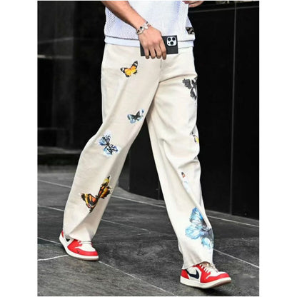 Jayson Tatum s American street style butterfly print athletic trousers men s fitness basketball training loose straight leg sweatpants image 0