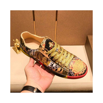 European style genuine leather sneakers for men versatile luxury casual printed high end fashionable 2025 new trendy men s shoes image 1