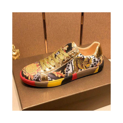 European style genuine leather sneakers for men versatile luxury casual printed high end fashionable 2025 new trendy men s shoes image 2