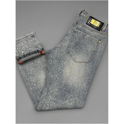 European style light luxury cropped jeans for men slim fit new summer style fashionable silver sequined long pants versatile image 3