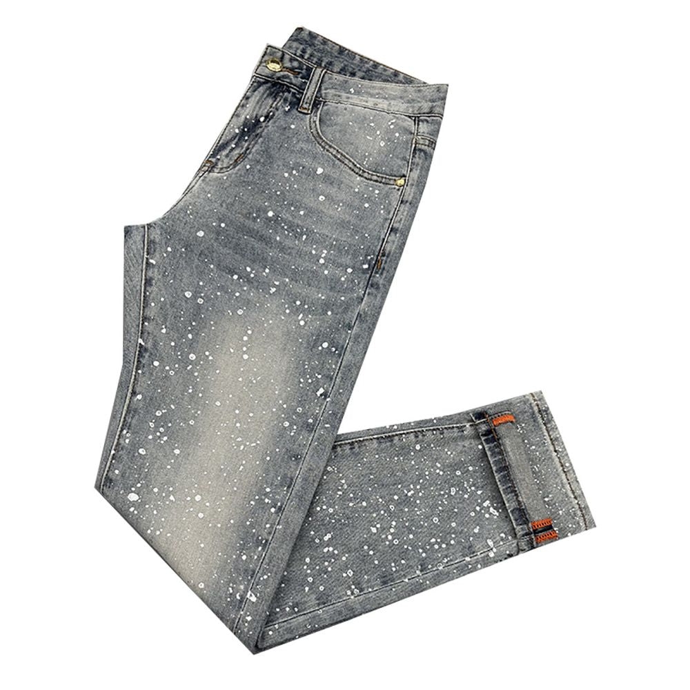 European style light luxury cropped jeans for men slim fit new summer style fashionable silver sequined long pants versatile image 4