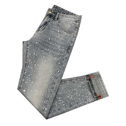 European style light luxury cropped jeans for men slim fit new summer style fashionable silver sequined long pants versatile image 4