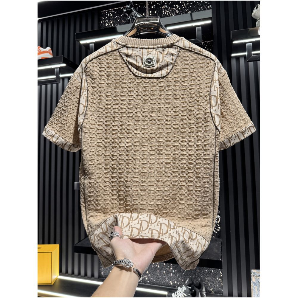 European style men s high end patchwork embroidered seersucker short sleeved t shirt 2026 new summer trendy brand light luxury men s short sleeved shirt image 0