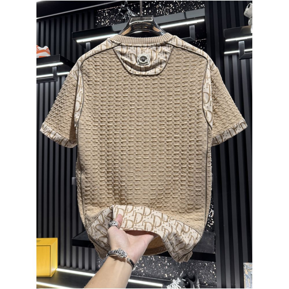 European style men s high end patchwork embroidered seersucker short sleeved t shirt 2026 new summer trendy brand light luxury men s short sleeved shirt image 3