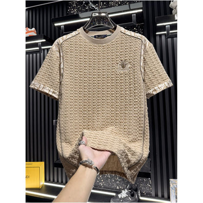 European style men s high end patchwork embroidered seersucker short sleeved t shirt 2026 new summer trendy brand light luxury men s short sleeved shirt image 4