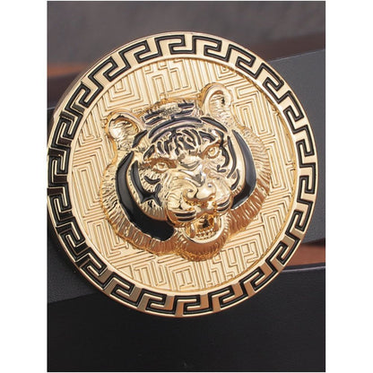 Men s genuine leather wide belt with large C buckle distressed finish smooth surface casual and fashionable style image 3