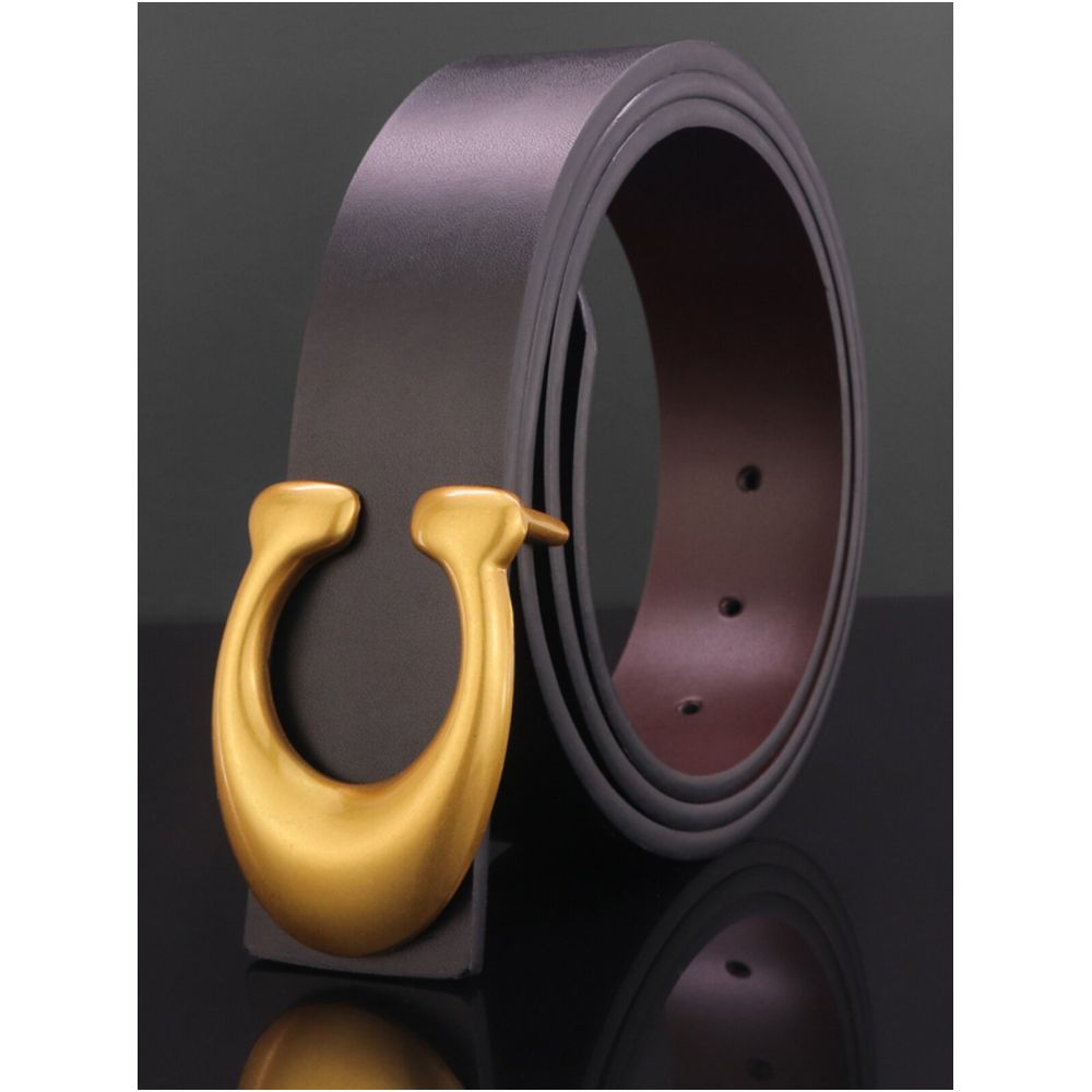 Men s genuine leather wide belt with large C buckle distressed finish smooth surface casual and fashionable style image 4