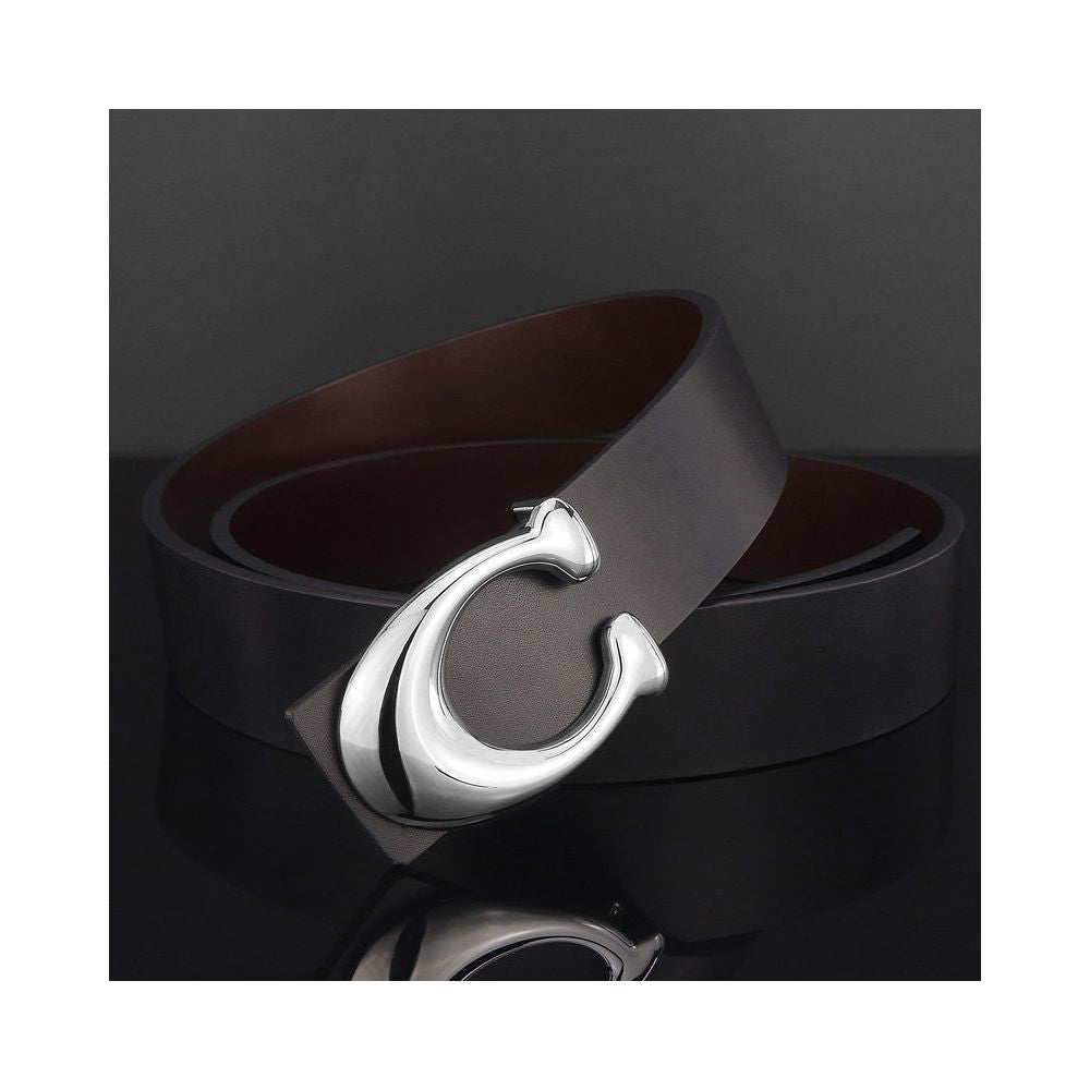 Men's Genuine Leather Wide Belt with Large C Buckle – Casual Dress Waist Belt