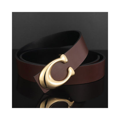 Men's Genuine Leather Wide Belt with Large C Buckle – Casual Dress Waist Belt