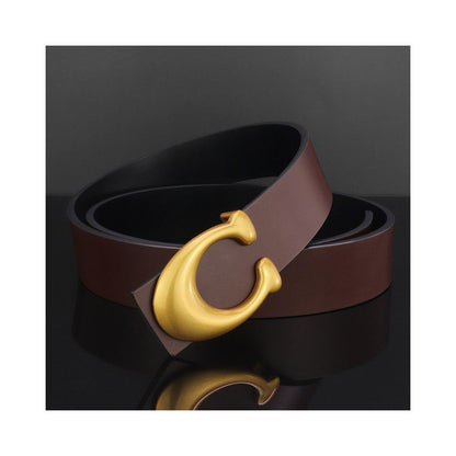 Men's Genuine Leather Wide Belt with Large C Buckle – Casual Dress Waist Belt