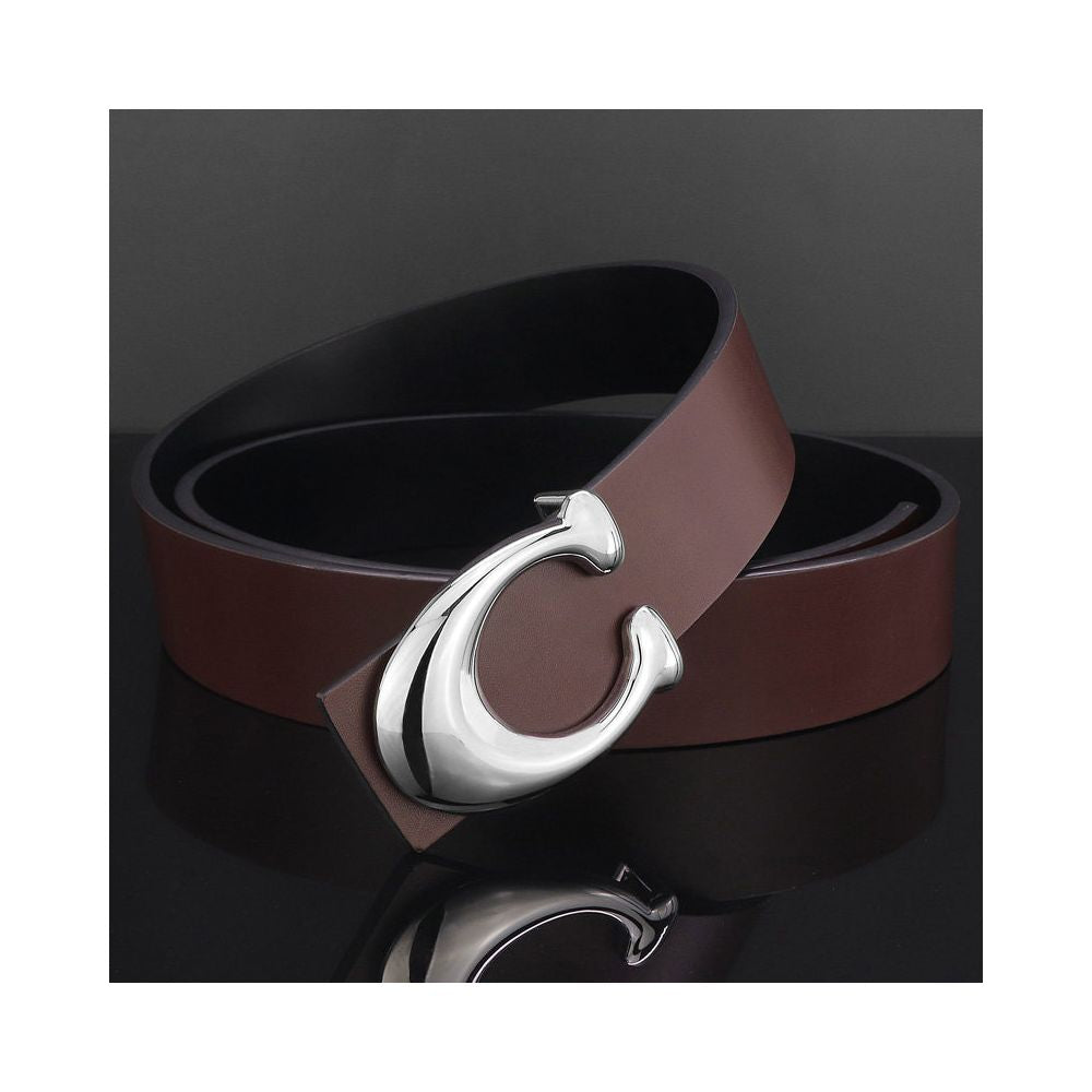 Men's Genuine Leather Wide Belt with Large C Buckle – Casual Dress Waist Belt