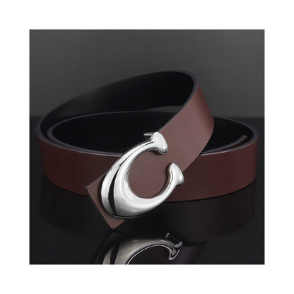 Men's Genuine Leather Wide Belt with Large C Buckle – Casual Dress Waist Belt