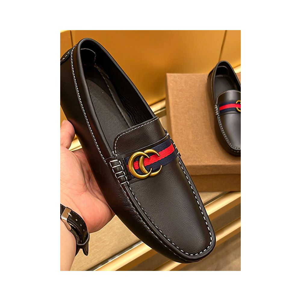 European style summer genuine leather loafers for men square toe with metal buckle high end slip on casual leather shoes image 2