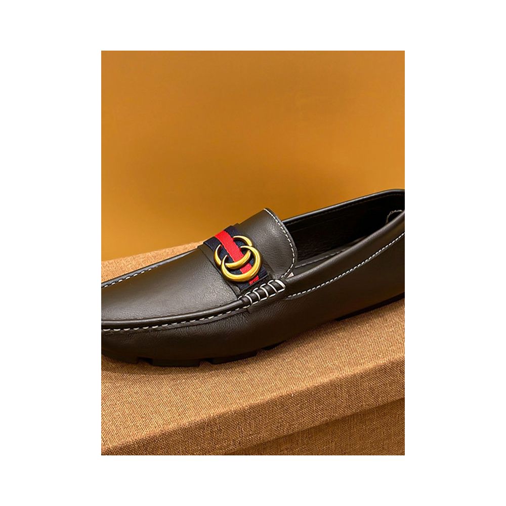 European style summer genuine leather loafers for men square toe with metal buckle high end slip on casual leather shoes image 3