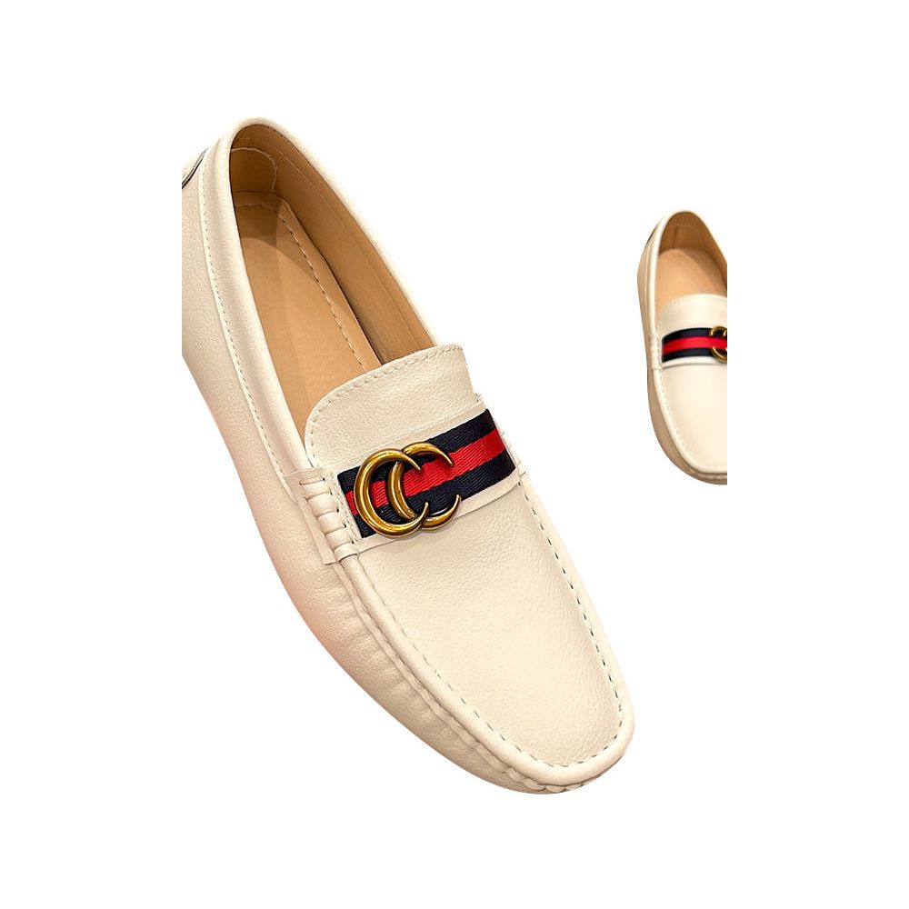 European style summer genuine leather loafers for men square toe with metal buckle high end slip on casual leather shoes image 4