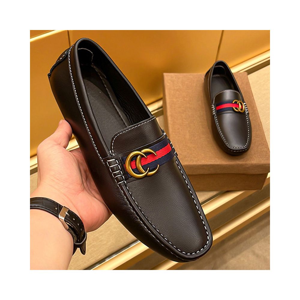 Men's Genuine Leather Square Toe Loafers – Premium Business Slip-On Shoes