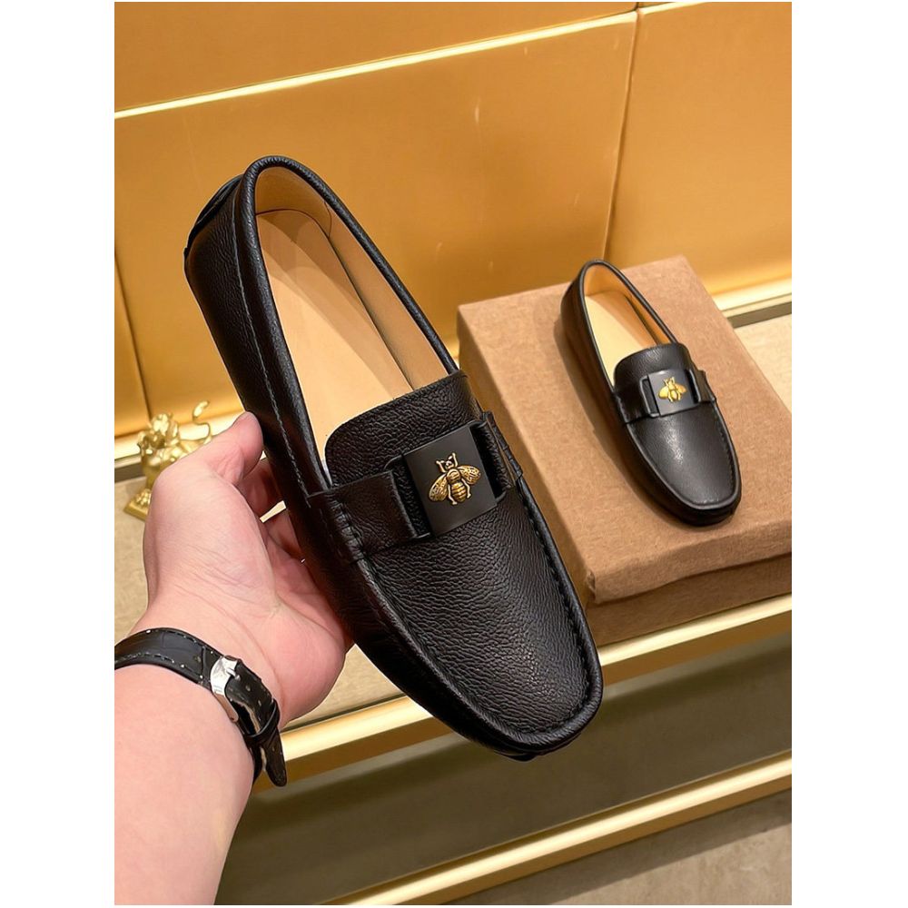 2026 Summer High End Trendy Brand Bee Print Loafers for Men Premium British Business Genuine Leather Casual Shoes image 0