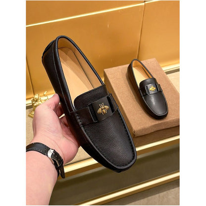 2026 Summer High End Trendy Brand Bee Print Loafers for Men Premium British Business Genuine Leather Casual Shoes image 0