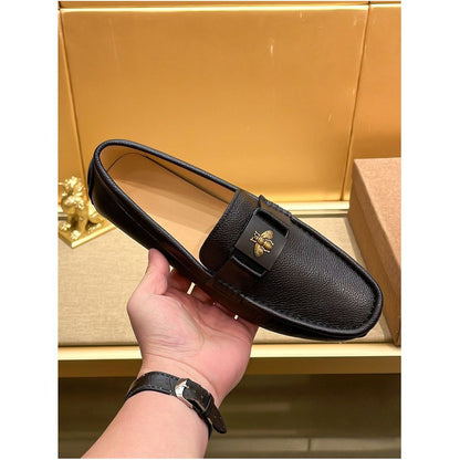 2026 Summer High End Trendy Brand Bee Print Loafers for Men Premium British Business Genuine Leather Casual Shoes image 1