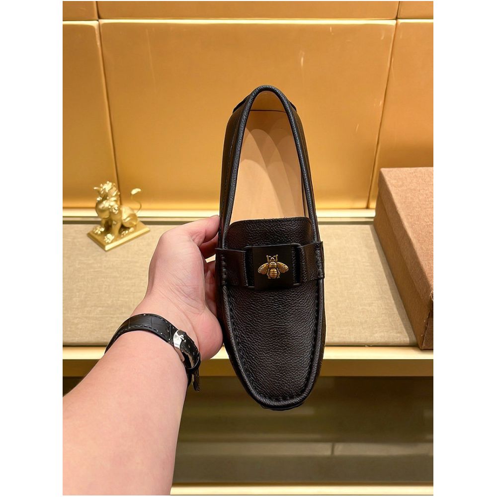 2026 Summer High End Trendy Brand Bee Print Loafers for Men Premium British Business Genuine Leather Casual Shoes image 3