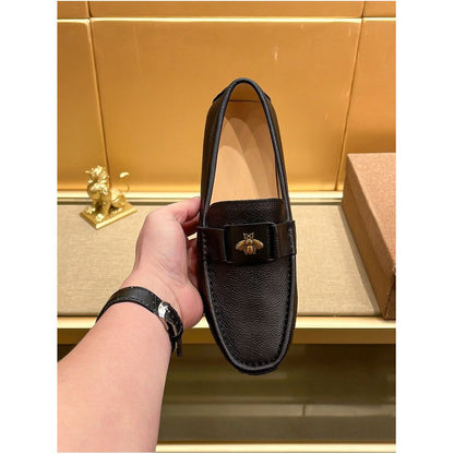 2026 Summer High End Trendy Brand Bee Print Loafers for Men Premium British Business Genuine Leather Casual Shoes image 3