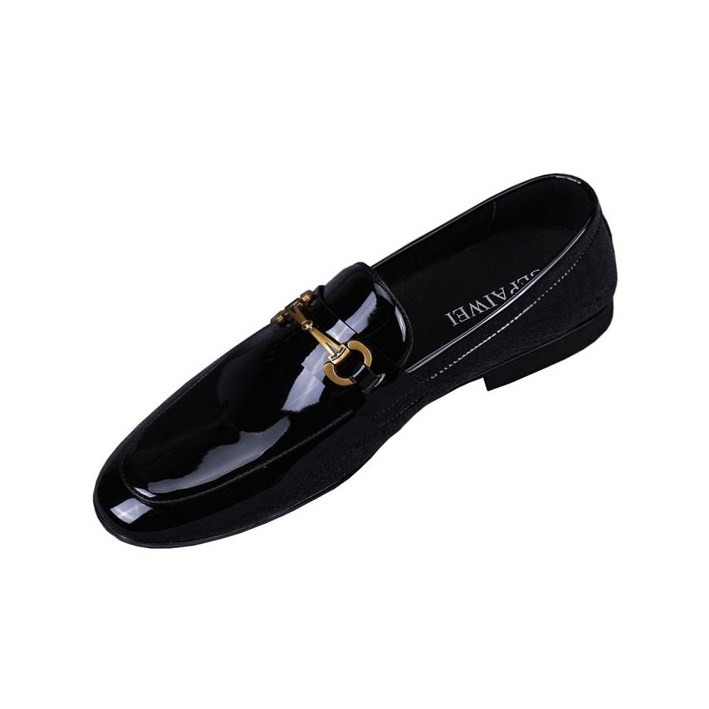 2026 New Trendy Slim Fit Patent Leather Glossy Men s Casual Leather Shoes Genuine Leather Korean Style Business Leather Shoes with Metal Buckle image 1
