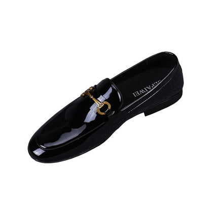 2026 New Trendy Slim Fit Patent Leather Glossy Men s Casual Leather Shoes Genuine Leather Korean Style Business Leather Shoes with Metal Buckle image 1