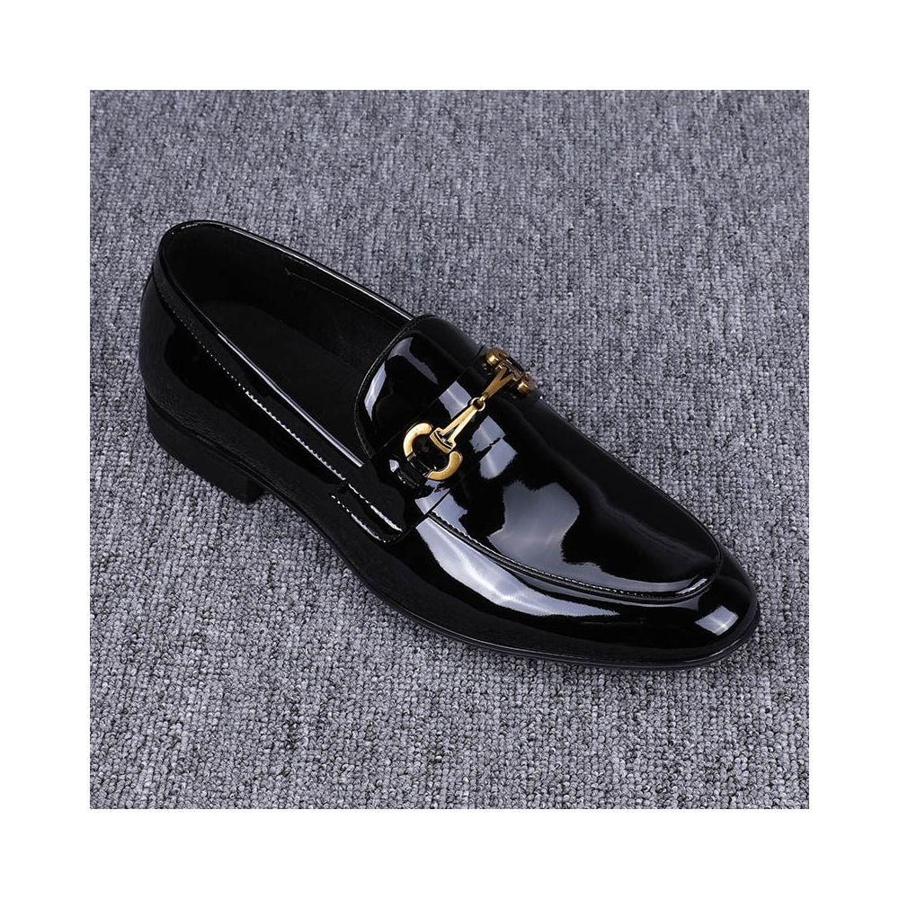 2026 New Trendy Slim Fit Patent Leather Glossy Men s Casual Leather Shoes Genuine Leather Korean Style Business Leather Shoes with Metal Buckle image 2