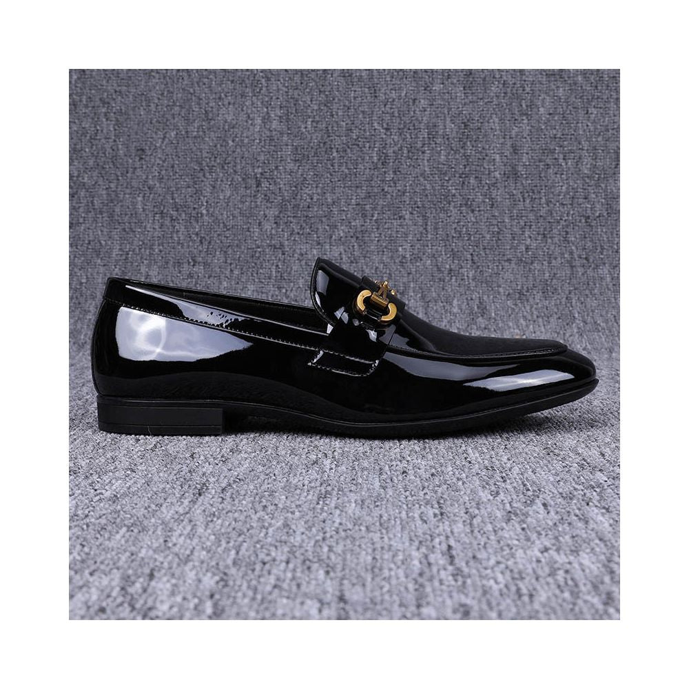 2026 New Trendy Slim Fit Patent Leather Glossy Men s Casual Leather Shoes Genuine Leather Korean Style Business Leather Shoes with Metal Buckle image 3
