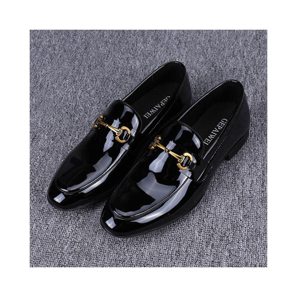 2026 New Trendy Slim Fit Patent Leather Glossy Men s Casual Leather Shoes Genuine Leather Korean Style Business Leather Shoes with Metal Buckle image 4