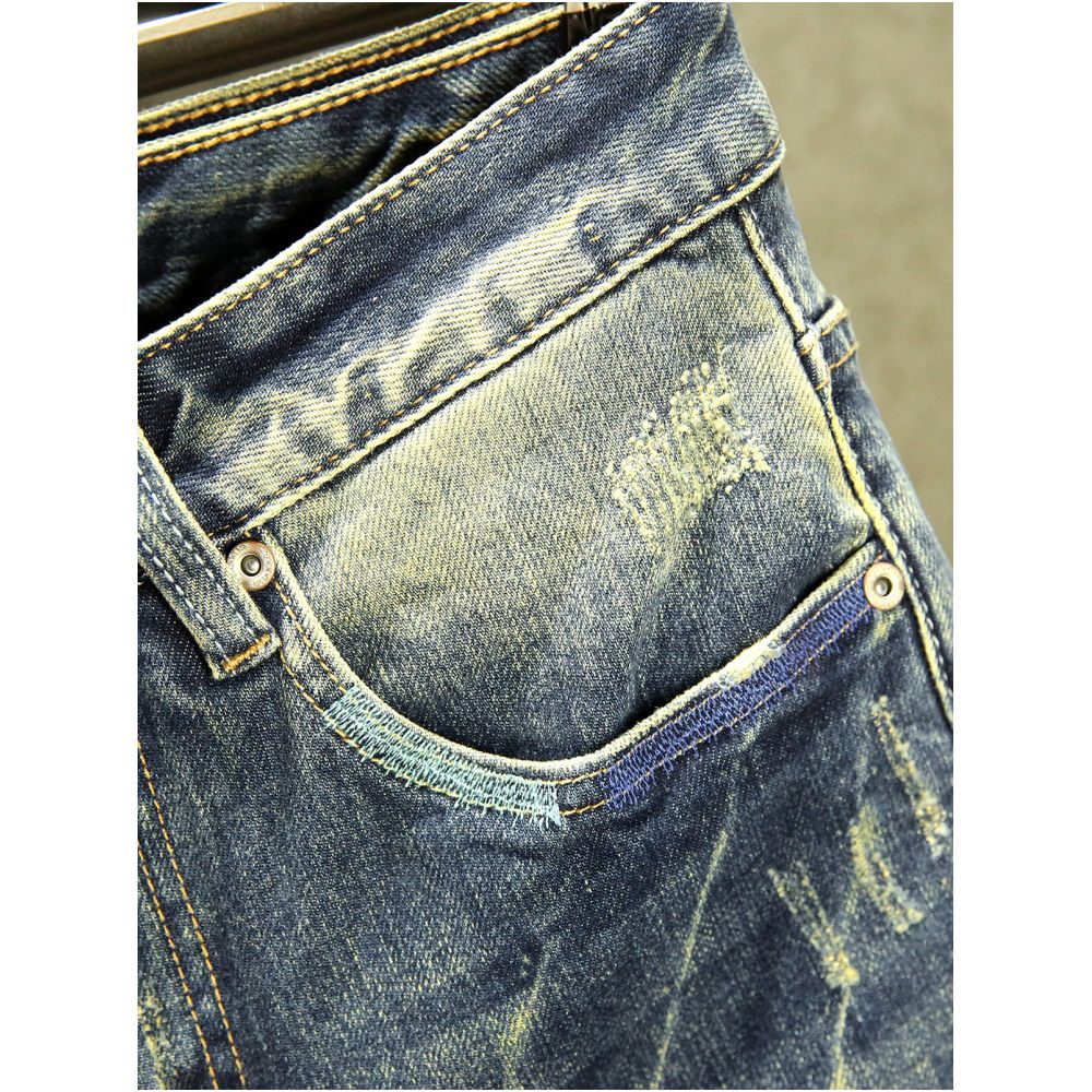 High quality American retro style men s slim fit straight leg stretch jeans trendy brand unique color blocked pants image 2