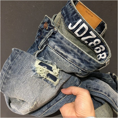 Men's Distressed Straight Leg Jeans – Relaxed Fit Light Blue Denim Pants