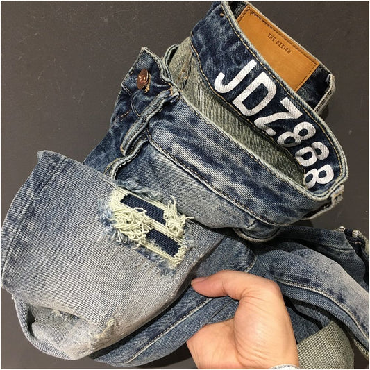 Men's Distressed Straight Leg Jeans – Relaxed Fit Light Blue Denim Pants