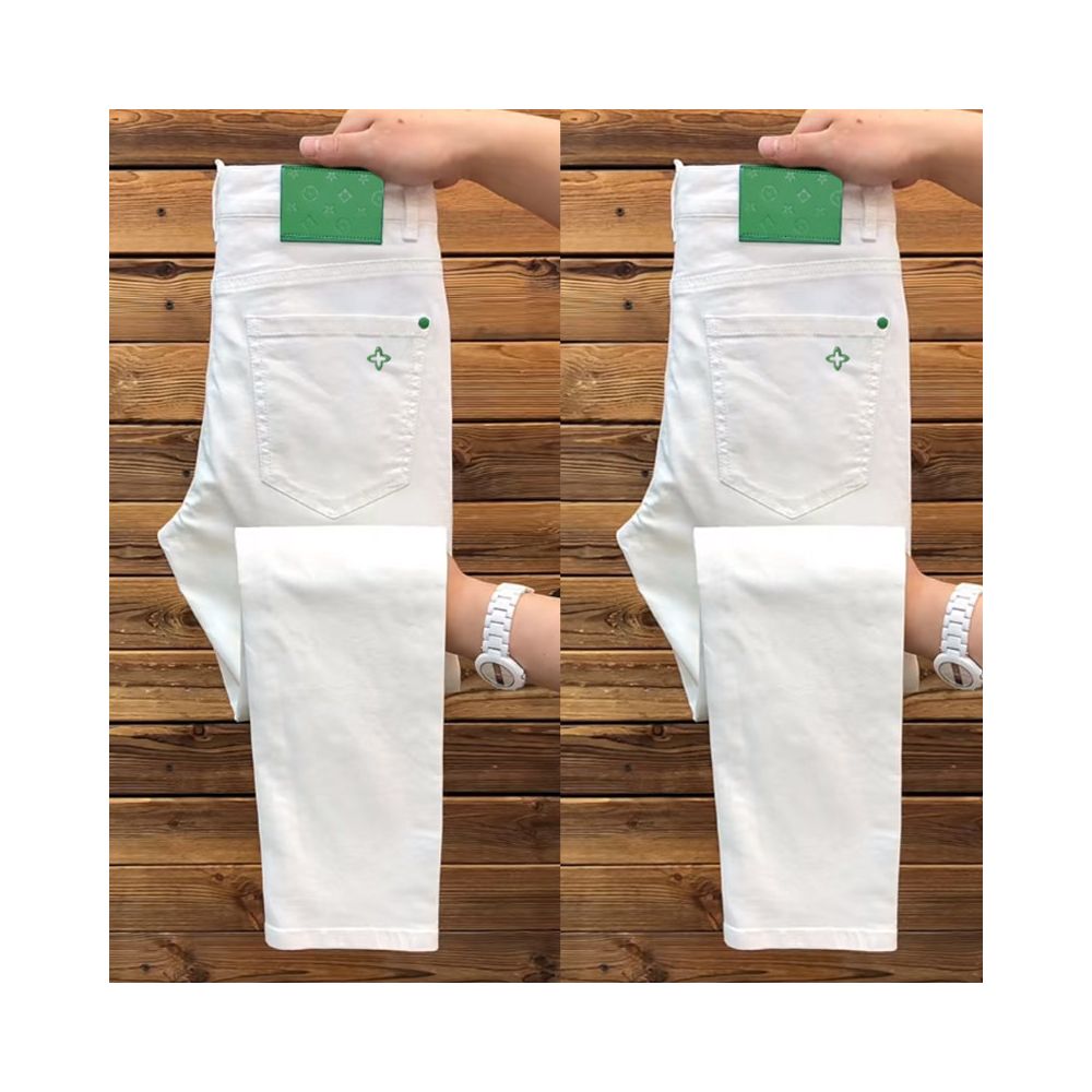 Men s white jeans spring style European trendy brand slim fit comfortable breathable versatile simple and casual image 0