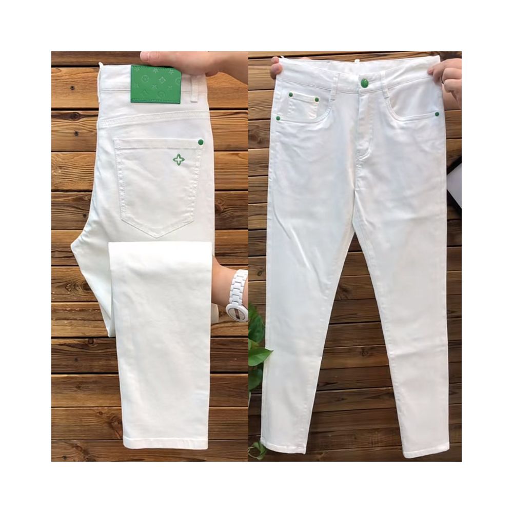 Men s white jeans spring style European trendy brand slim fit comfortable breathable versatile simple and casual image 2